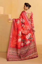 Red Tussar Silk Floral Print Saree